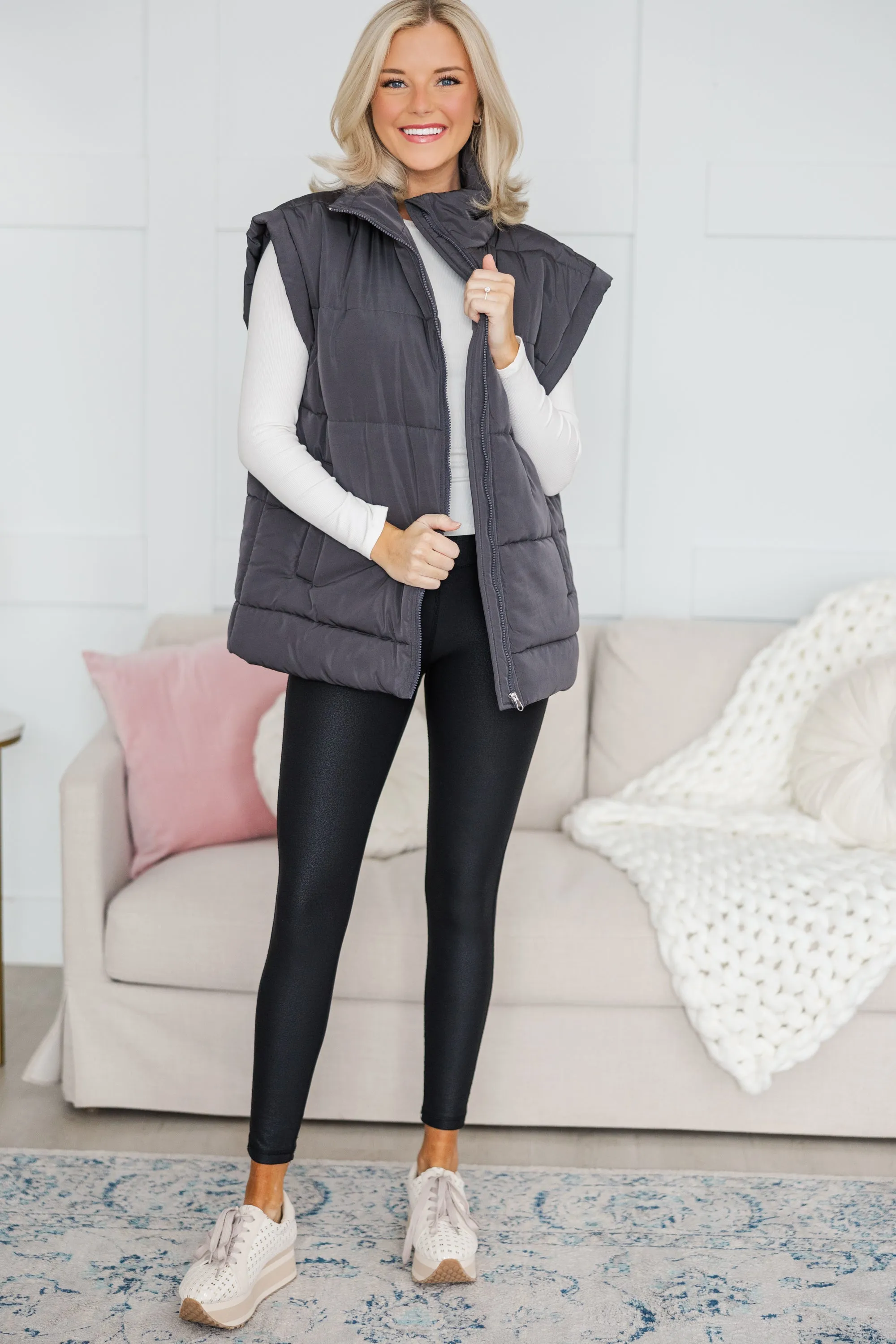 Make You Happy Charcoal Quilted Vest