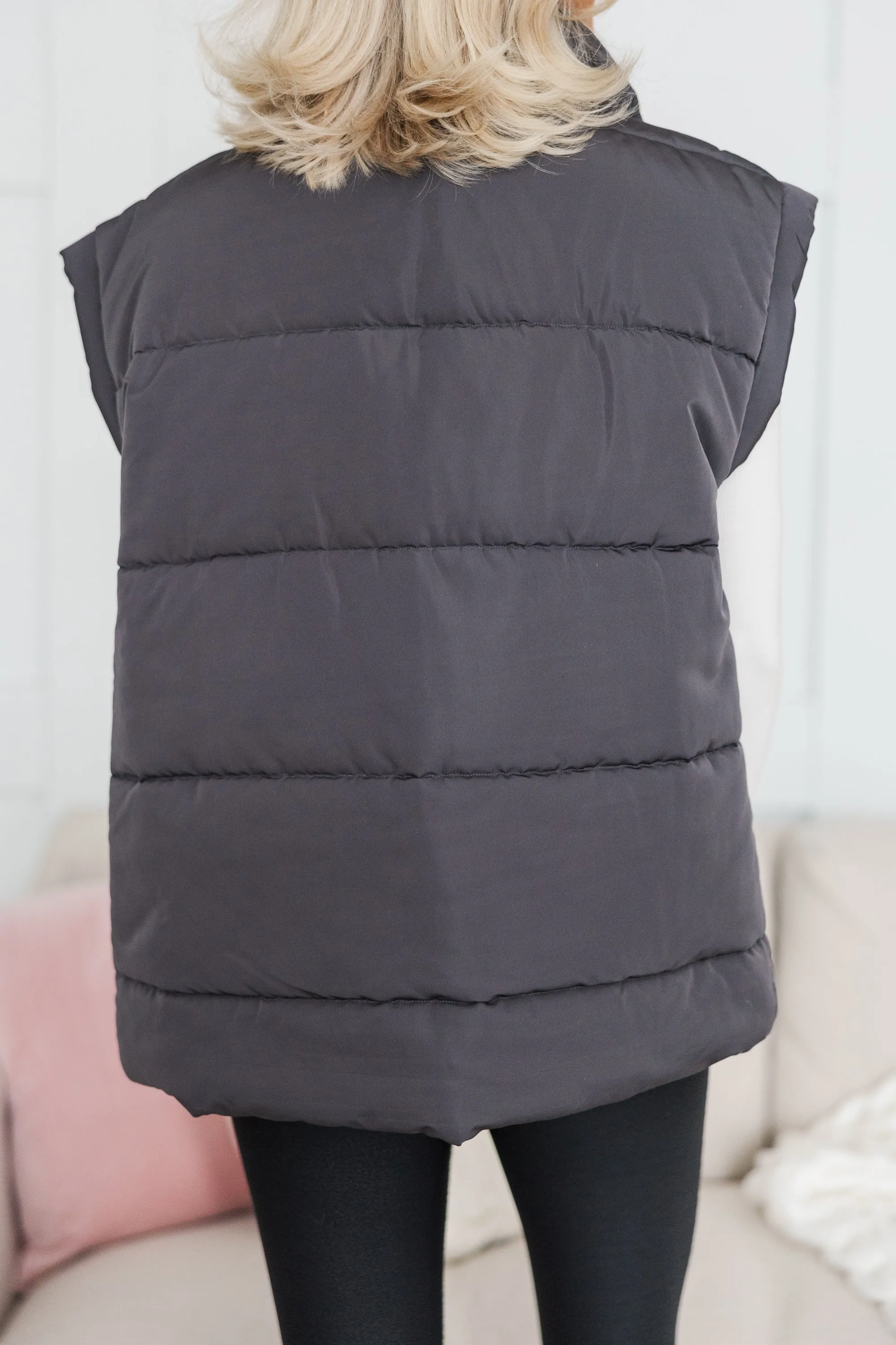Make You Happy Charcoal Quilted Vest