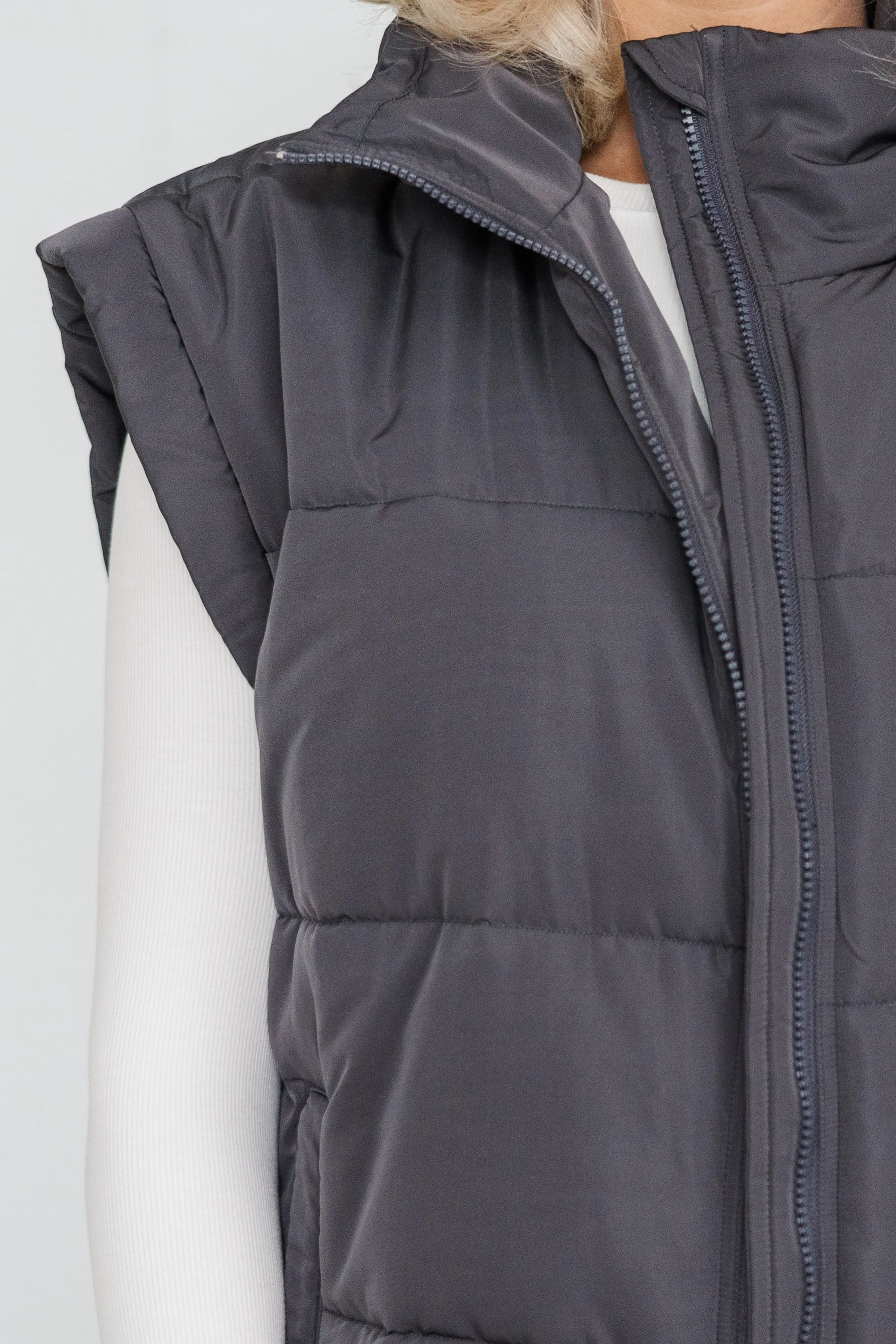 Make You Happy Charcoal Quilted Vest