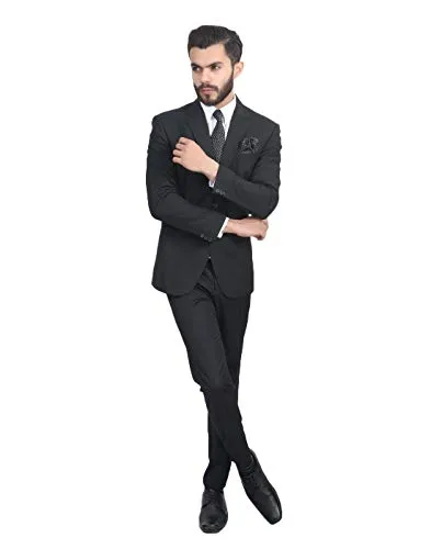 MANQ Men's Slim Fit Single Breasted Blazer (BL-101-38_Black_38)