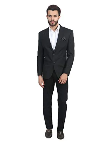 MANQ Men's Slim Fit Single Breasted Blazer (BL-101-38_Black_38)