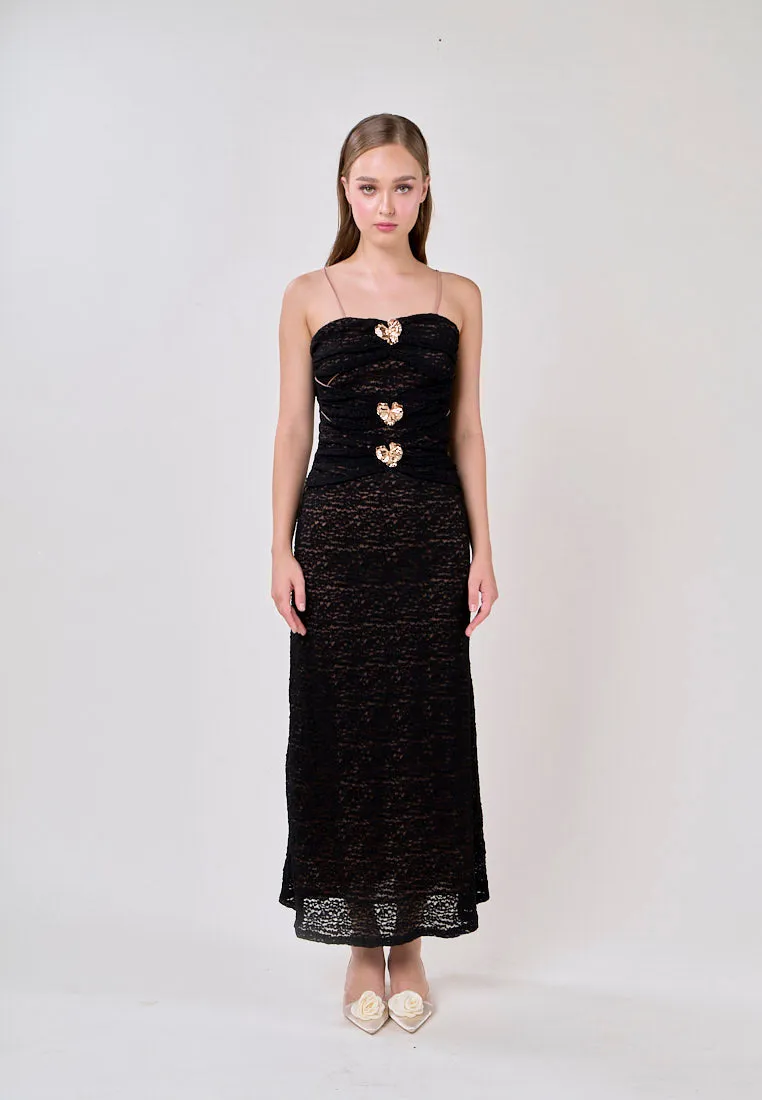 Marian Black Sleeveless Lace Flower Charm Maxi Dress