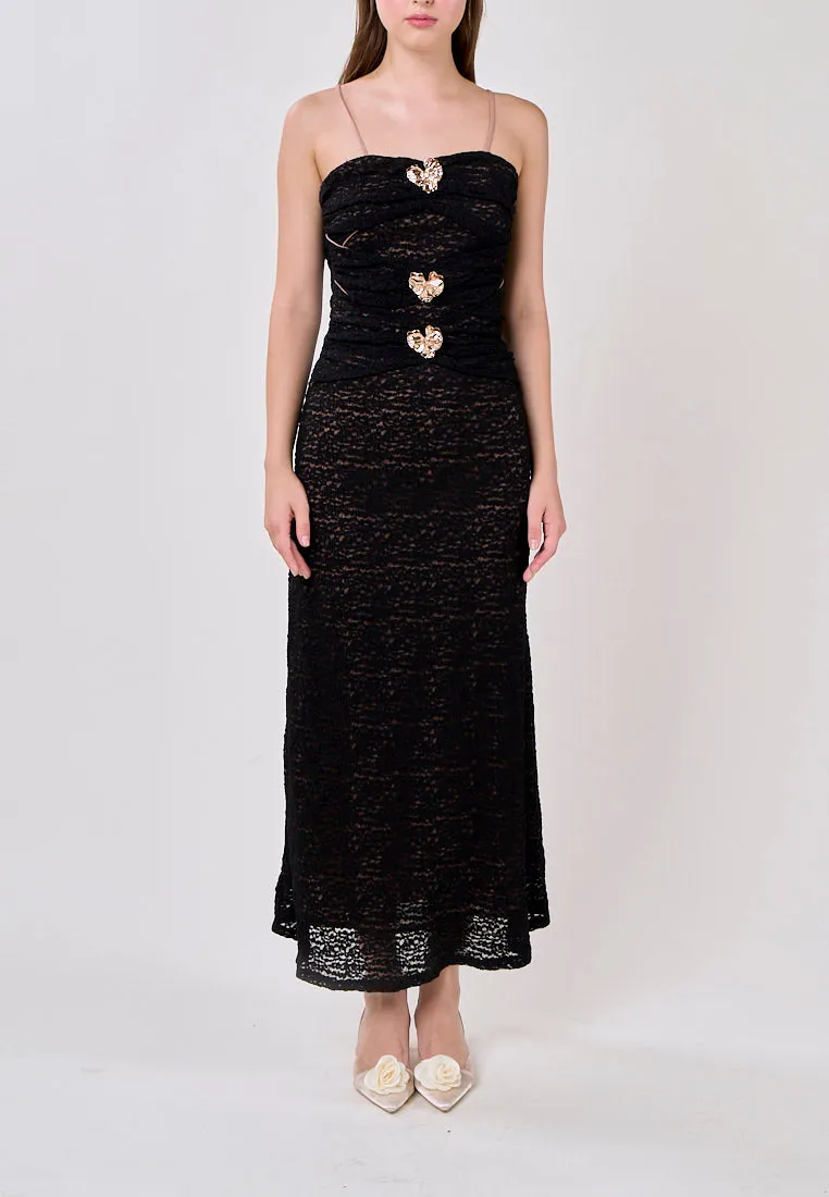 Marian Black Sleeveless Lace Flower Charm Maxi Dress