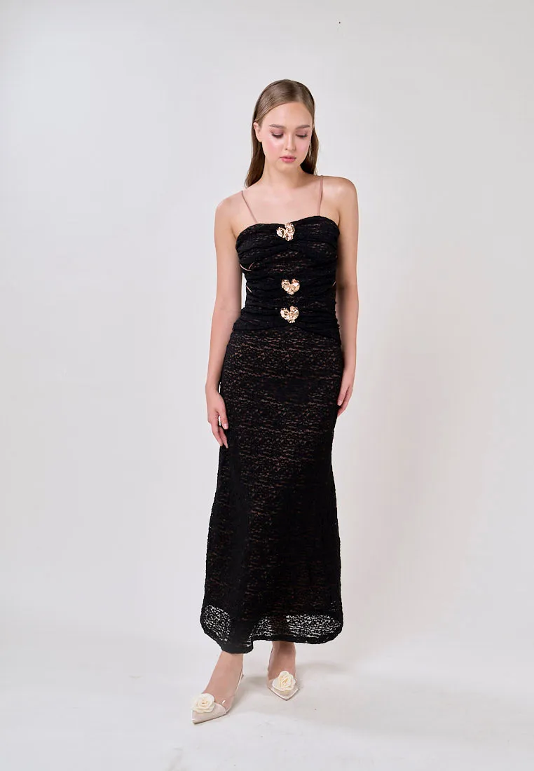 Marian Black Sleeveless Lace Flower Charm Maxi Dress