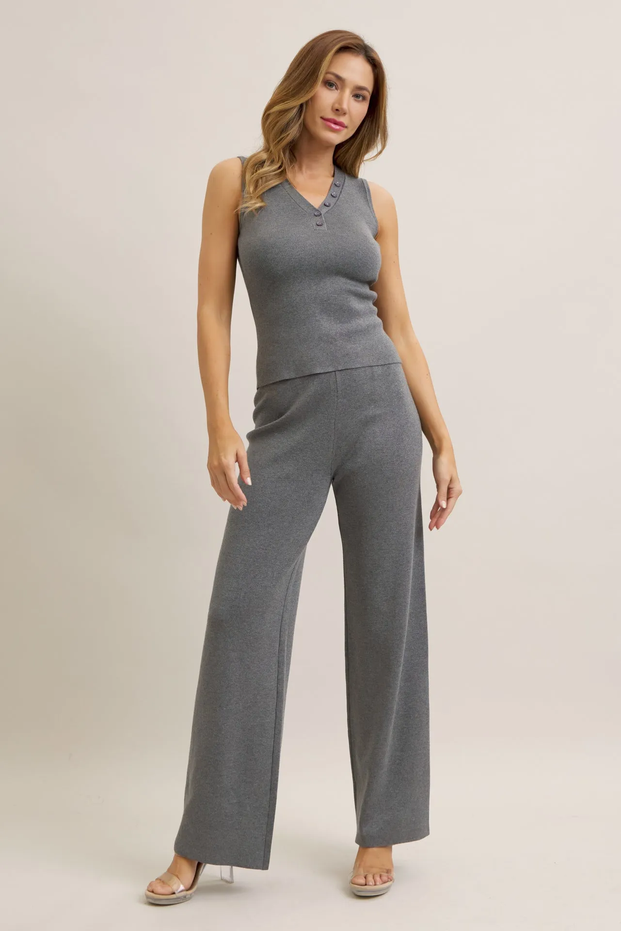 Marielle Knit V-neck Sleeveless Top and Pants Set