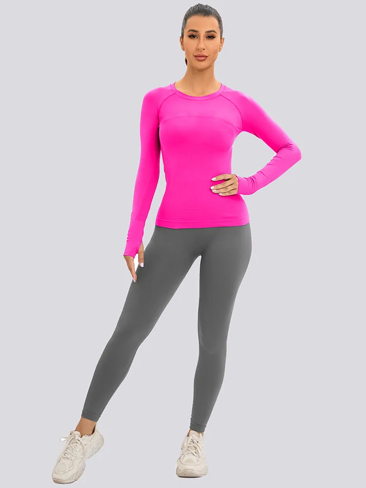 MathCat Long Sleeve Workout Shirts Breathable Thumb Holes Tops Rosered2