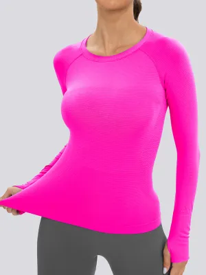 MathCat Long Sleeve Workout Shirts Breathable Thumb Holes Tops Rosered2