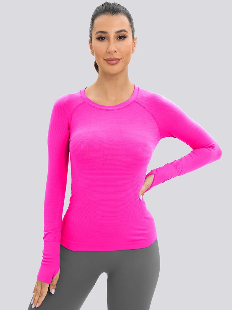 MathCat Long Sleeve Workout Shirts Breathable Thumb Holes Tops Rosered2