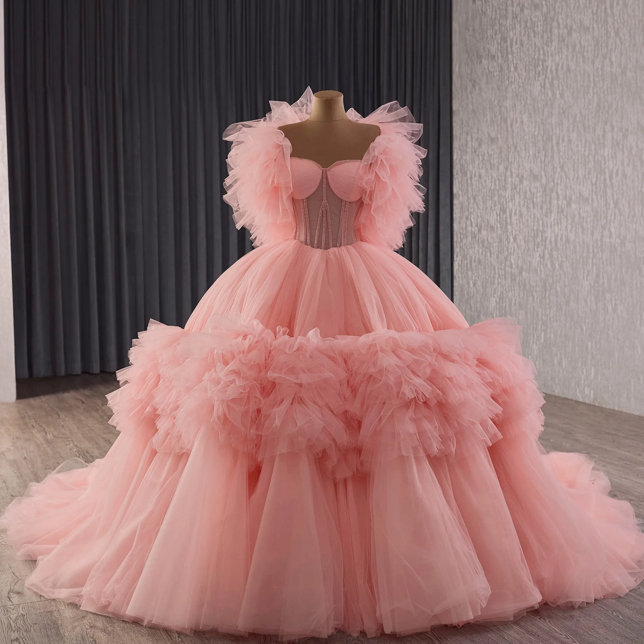 Maxi Sweetheart Blush Pink Quinceanera Dress with Wrap