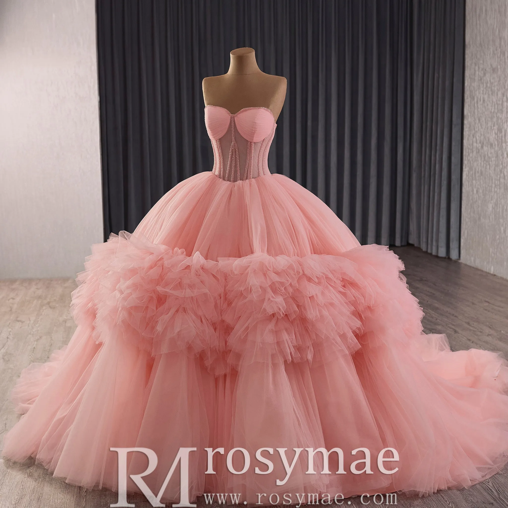 Maxi Sweetheart Blush Pink Quinceanera Dress with Wrap