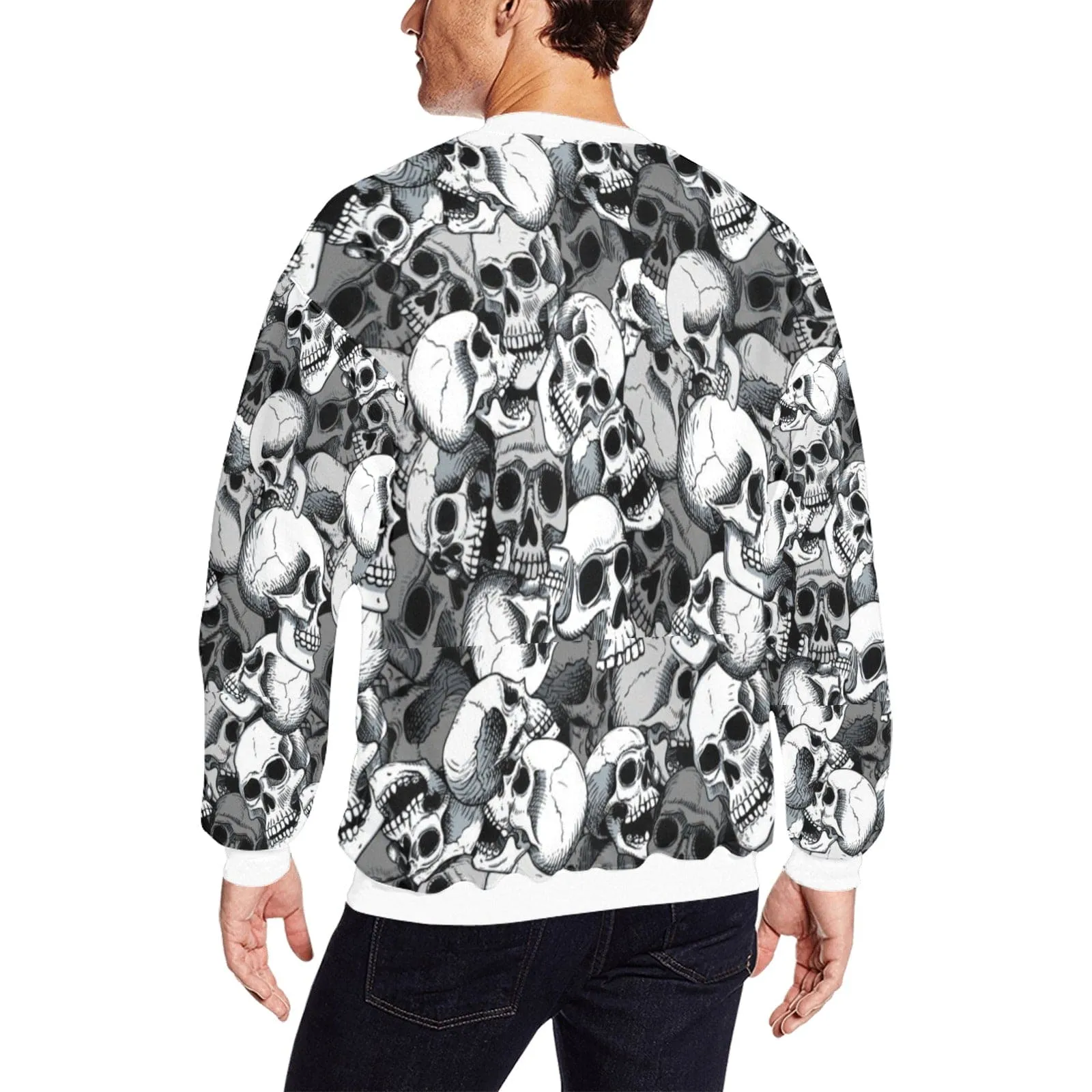 Men's Skulls Long Sleeve White Trim Sweatshirt
