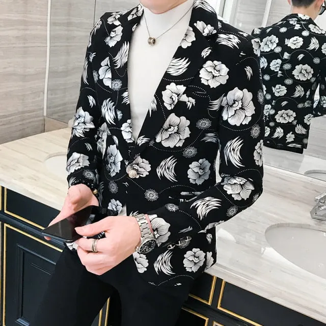 Men's Spring Upgrade printing business suit/Male Fashion leisure groom dress man Blazers