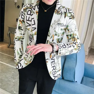 Men's Spring Upgrade printing business suit/Male Fashion leisure groom dress man Blazers