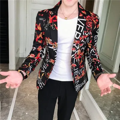 Men's Spring Upgrade printing business suit/Male Fashion leisure groom dress man Blazers