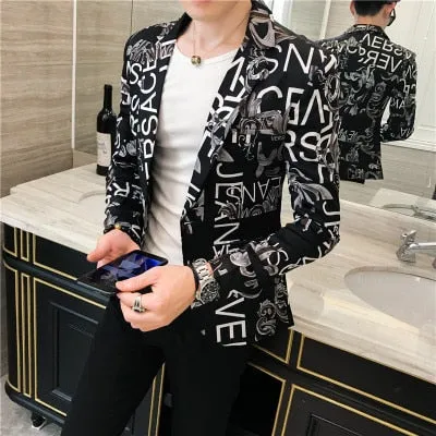 Men's Spring Upgrade printing business suit/Male Fashion leisure groom dress man Blazers