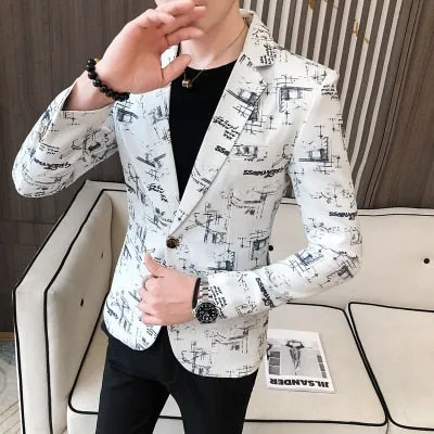 Men's Spring Upgrade printing business suit/Male Fashion leisure groom dress man Blazers