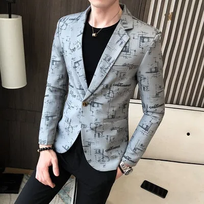 Men's Spring Upgrade printing business suit/Male Fashion leisure groom dress man Blazers