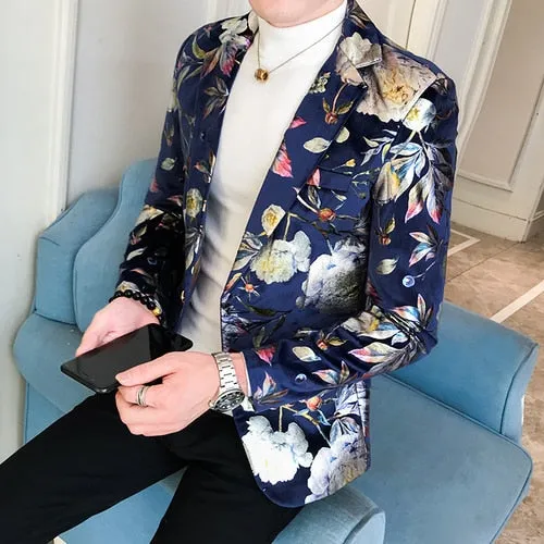 Men's Spring Upgrade printing business suit/Male Fashion leisure groom dress man Blazers