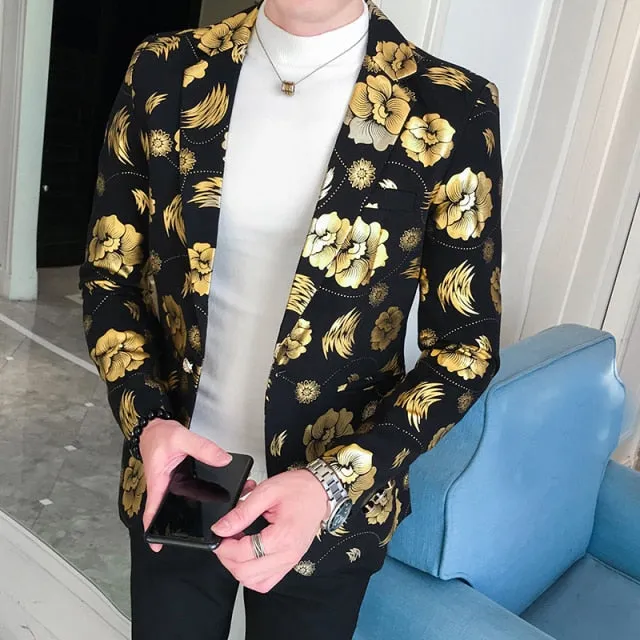 Men's Spring Upgrade printing business suit/Male Fashion leisure groom dress man Blazers