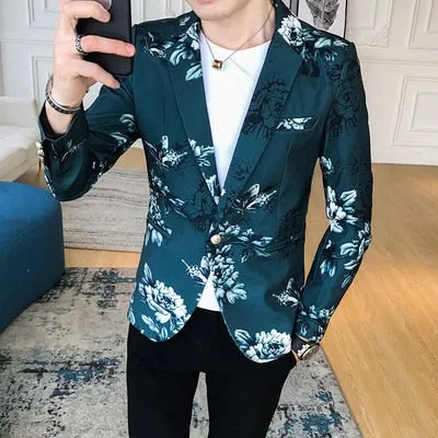 Men's Spring Upgrade printing business suit/Male Fashion leisure groom dress man Blazers