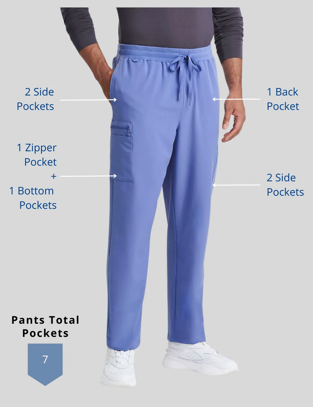 Mens Straight Leg Scrub Pants - Stone Gray