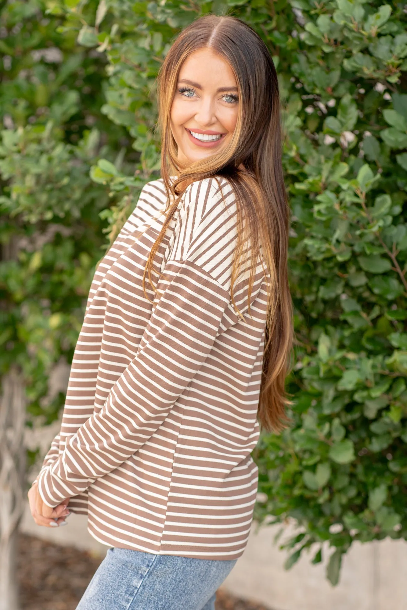 Mixed Striped Knit Top - Mocha