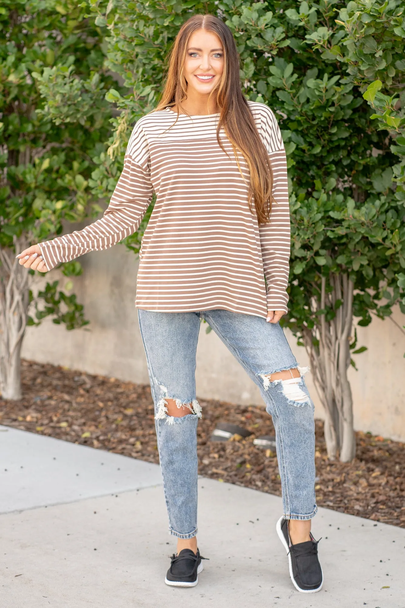 Mixed Striped Knit Top - Mocha