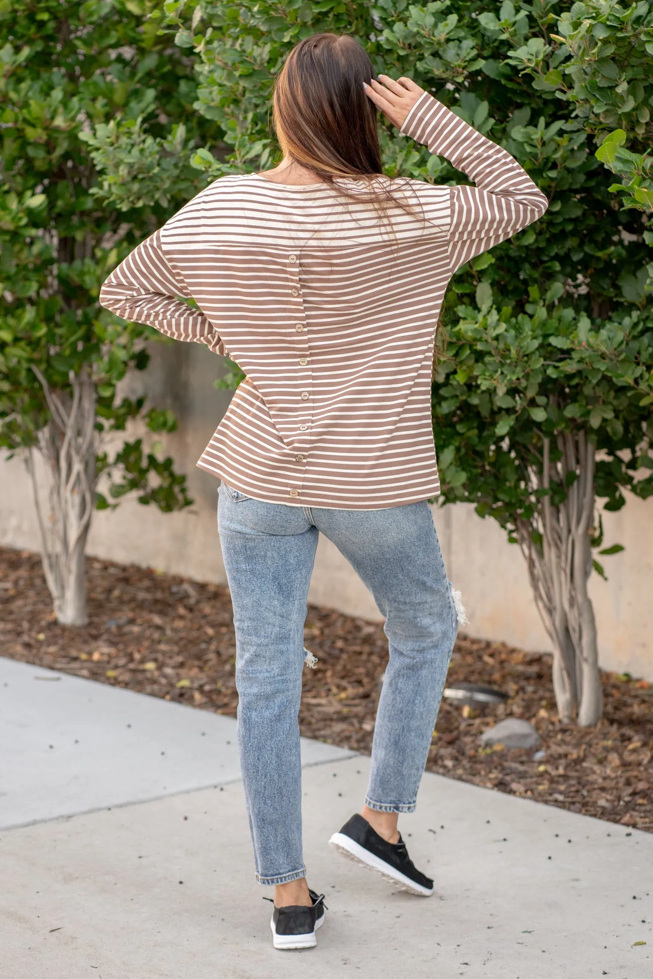 Mixed Striped Knit Top - Mocha