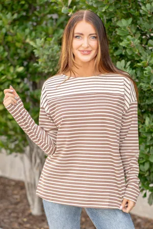Mixed Striped Knit Top - Mocha