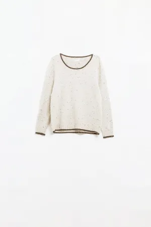 Mottled sweater with line detail in brown