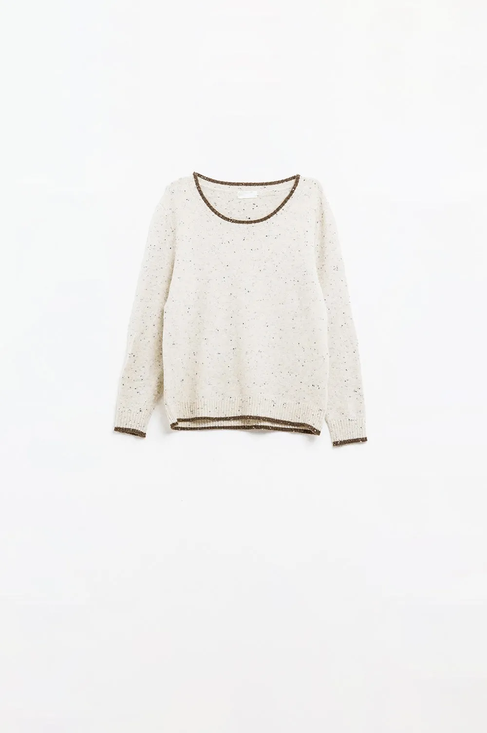 Mottled sweater with line detail in brown