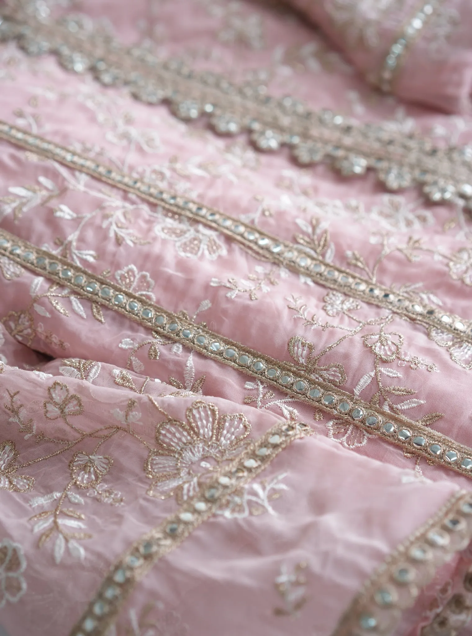 Mulmul Organza Sawariya Pink Kurta With  Mulmul Pima Sawariya Pink Pant