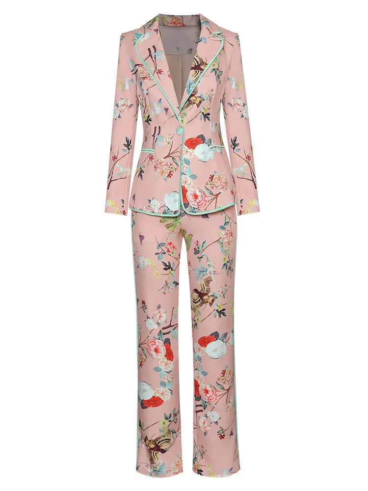 Nadia Blue Notched Long Sleeve Jacket   Pant Set