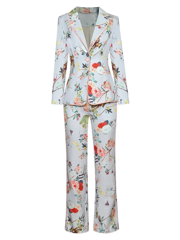 Nadia Blue Notched Long Sleeve Jacket   Pant Set