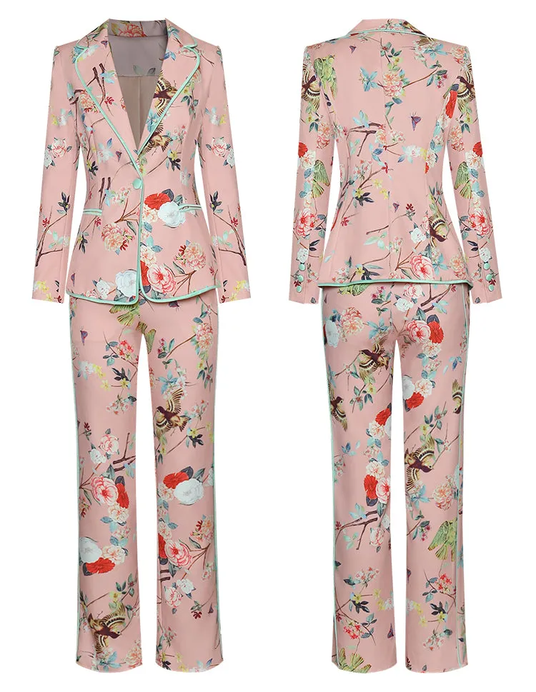 Nadia Blue Notched Long Sleeve Jacket   Pant Set