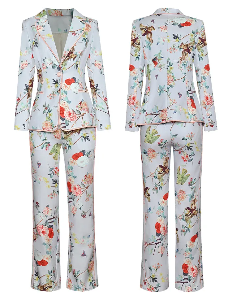 Nadia Blue Notched Long Sleeve Jacket   Pant Set
