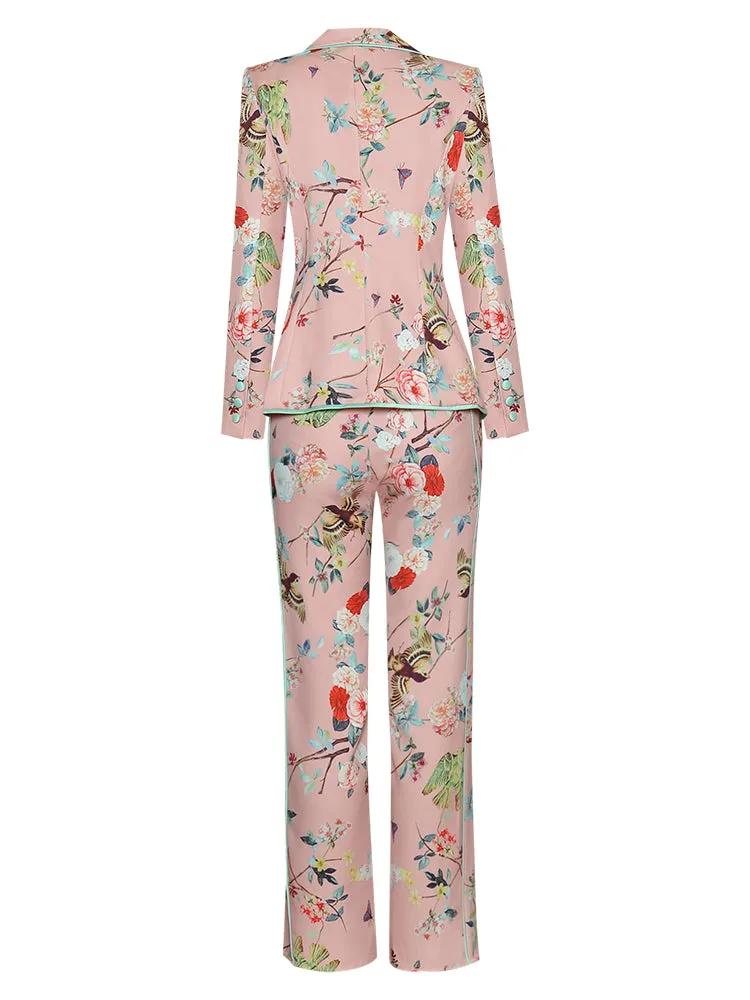 Nadia Blue Notched Long Sleeve Jacket   Pant Set