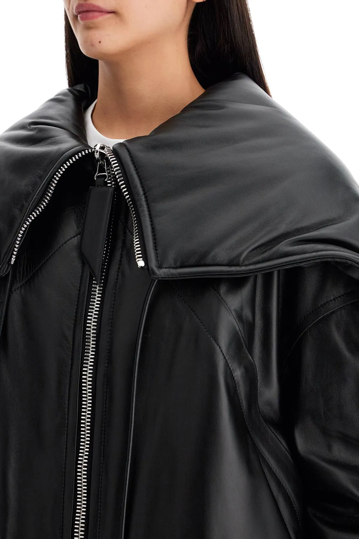 nappa bomber jacket with oversized hood