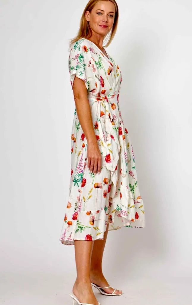 Nelly Linen Floral Wrap Dress