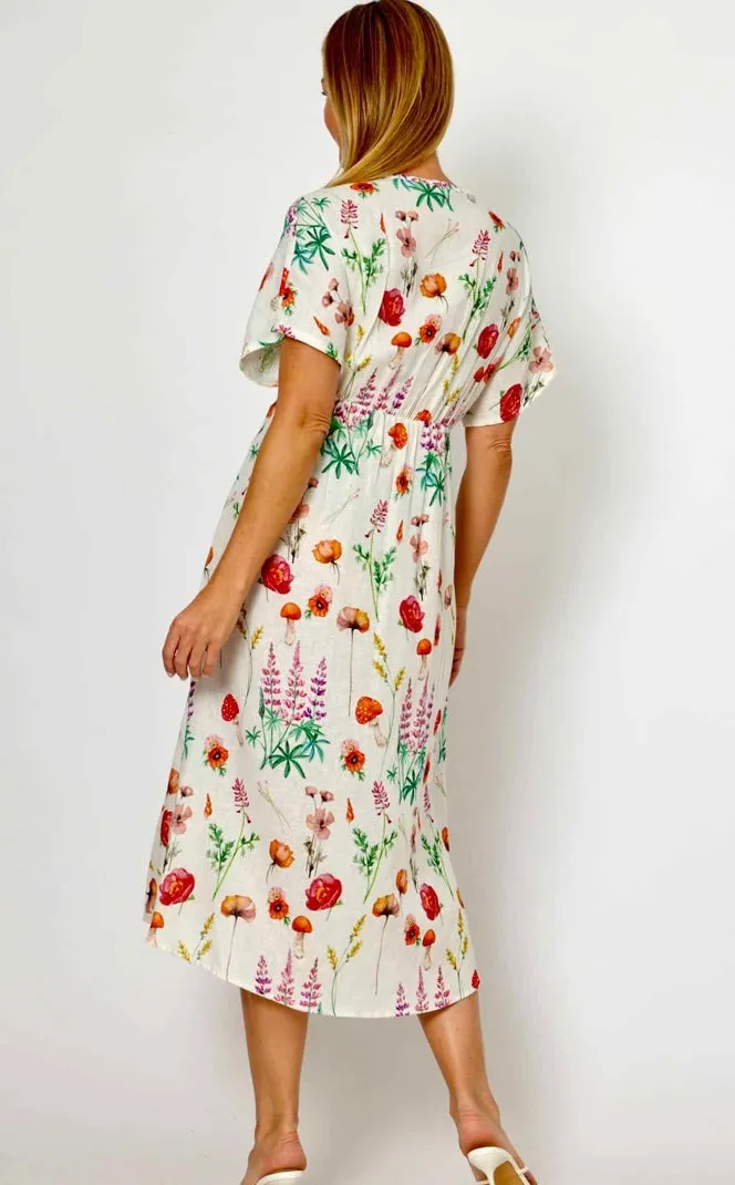 Nelly Linen Floral Wrap Dress