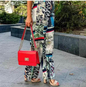 NEW MIcas Floral Print High Waisted Straight Leg Pants, Multicolour! Silk Look & Feel! Great for summer!  Sz M