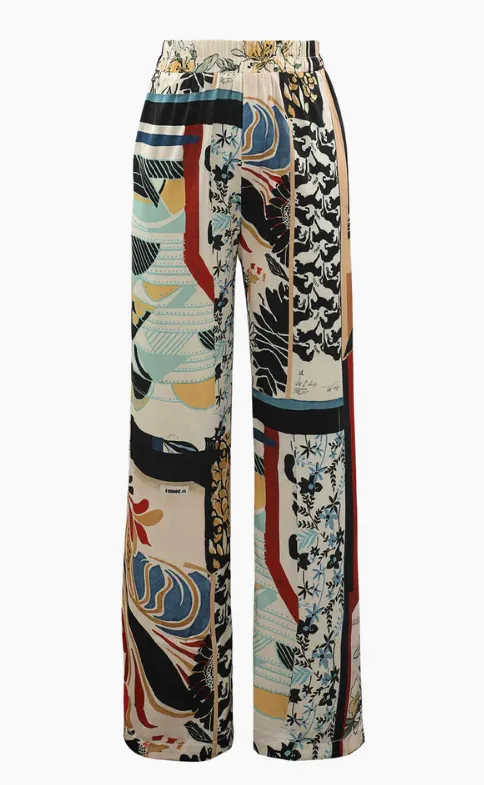 NEW MIcas Floral Print High Waisted Straight Leg Pants, Multicolour! Silk Look & Feel! Great for summer!  Sz M