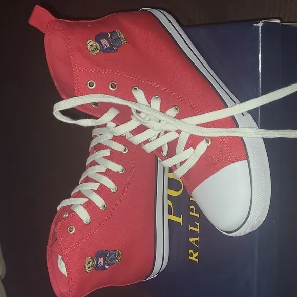 New Polo Bear by Ralph Lauren canvas high tops sizes 5.5jr = 7 wmn