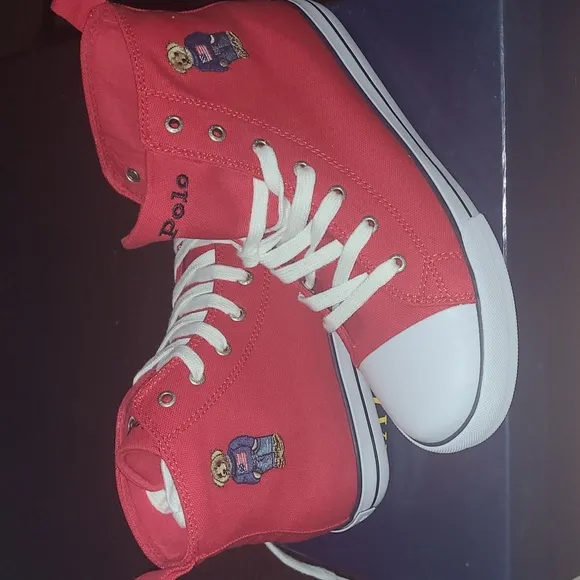 New Polo Bear by Ralph Lauren canvas high tops sizes 5.5jr = 7 wmn