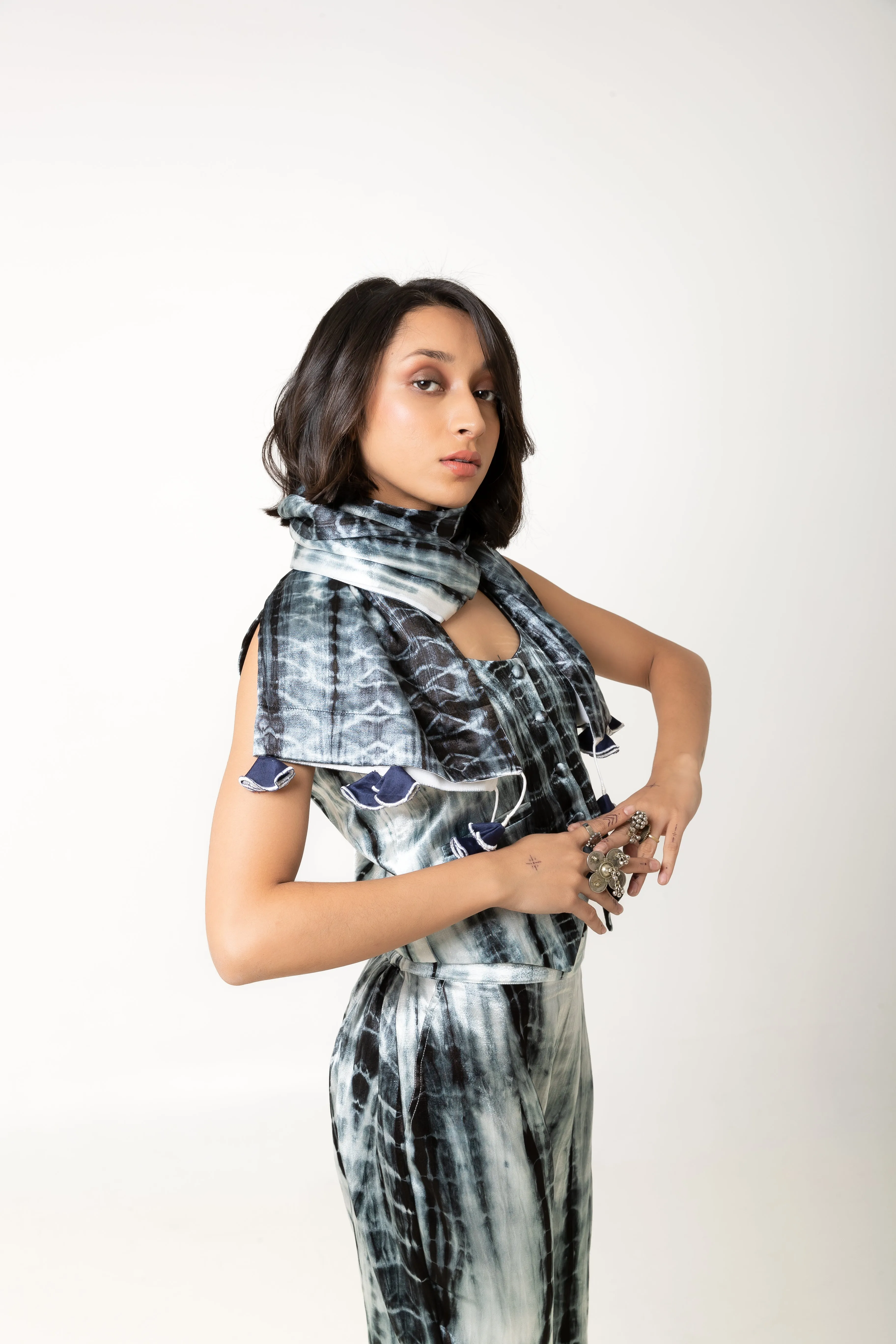 New Season Summer/Fall 2024-Pants Tie Dyed Mashru Silk Bharat Black White -Ka-Sha - Fashion Edit Aseem