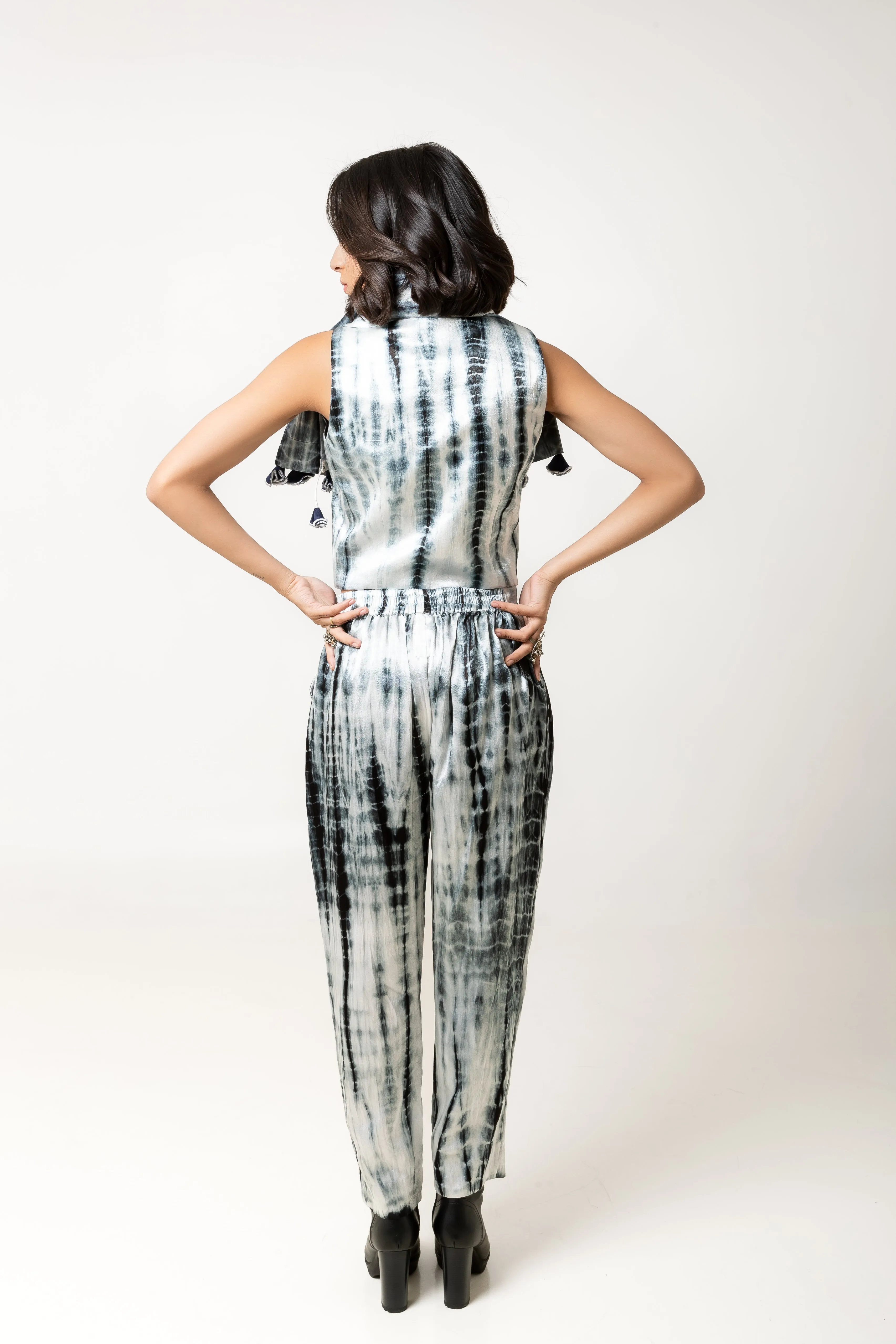 New Season Summer/Fall 2024-Pants Tie Dyed Mashru Silk Bharat Black White -Ka-Sha - Fashion Edit Aseem