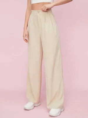 New SHEIN EZwear Solid Zip Up Straight Leg Pants in Cream, Sz XL