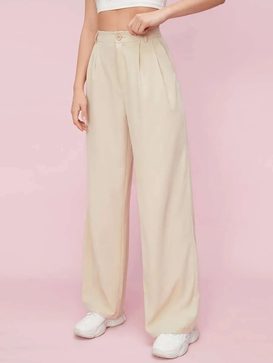 New SHEIN EZwear Solid Zip Up Straight Leg Pants in Cream, Sz XL