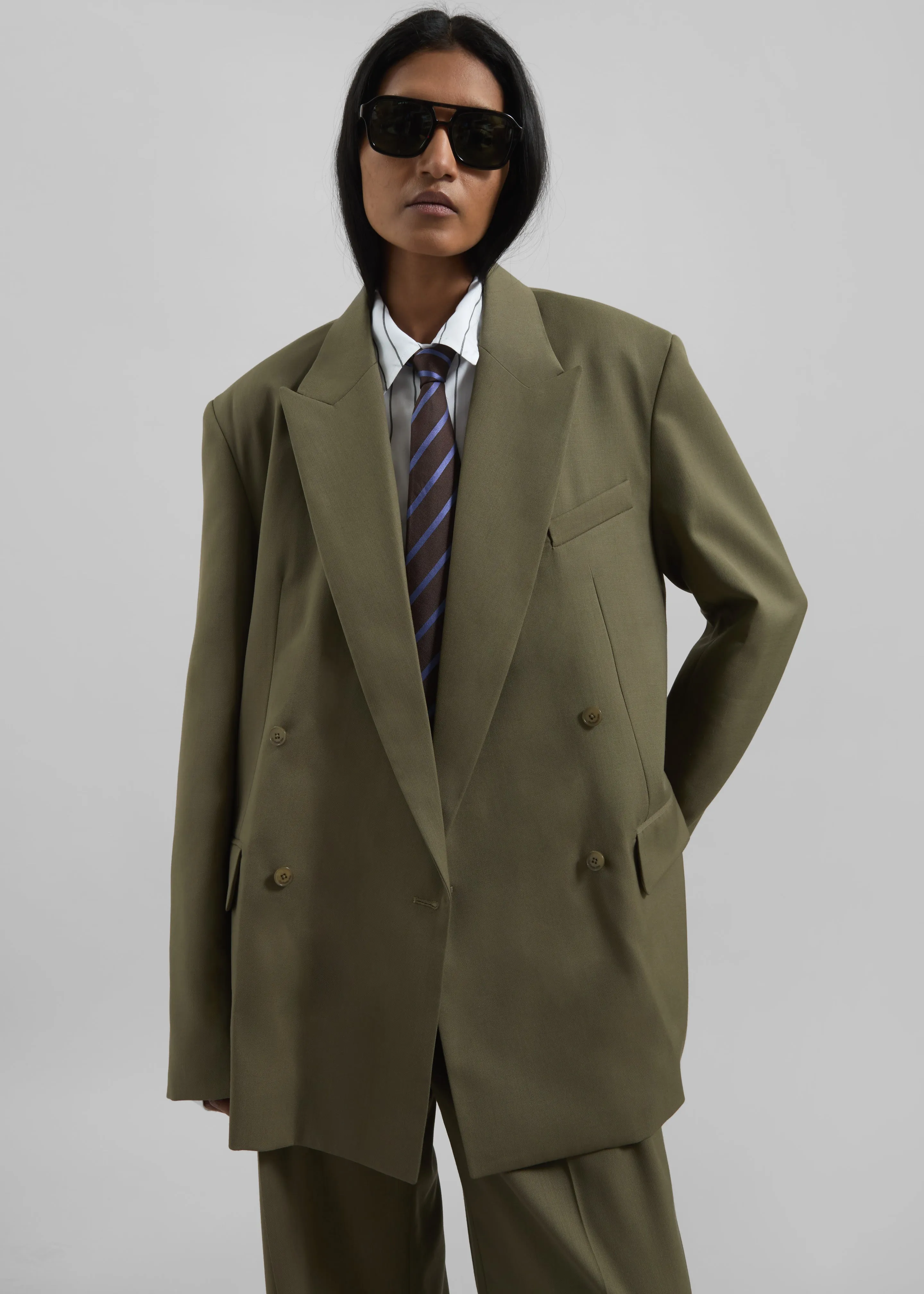Newark Double Breasted Blazer - Khaki