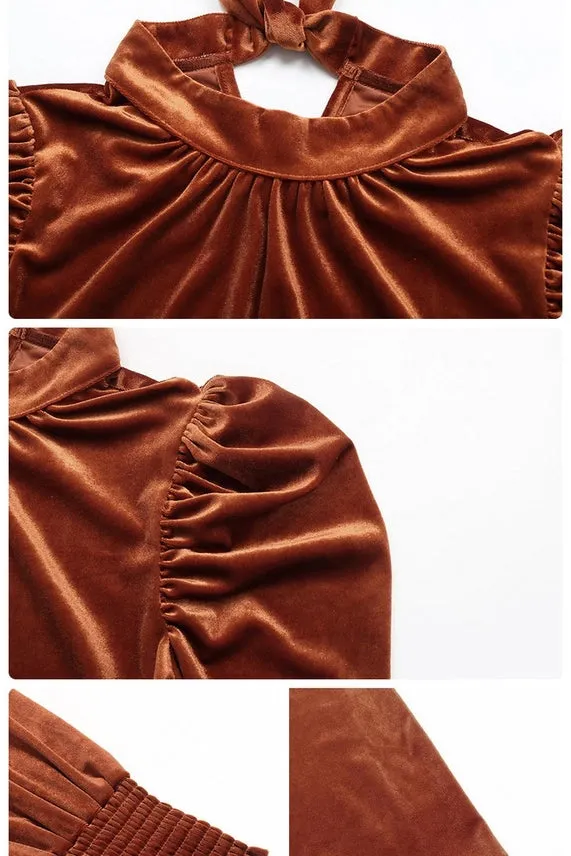 Nicole Tie Neck Long Sleeve Velvet Shirt